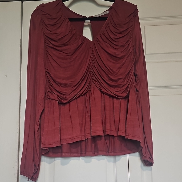 Elegant Ruched Burgundy Blouse - Picture 1 of 4